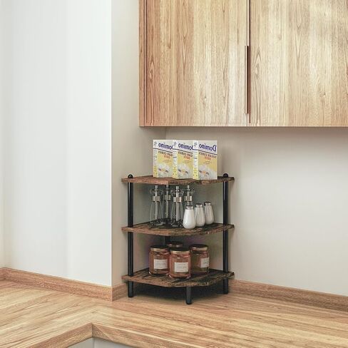 منظم طاولة الحمام، رف مكتب زاوية، رف سطح المطبخ الخشبي من 3 طبقات، رف سطح المكتب، بني ريفي in Kuwait