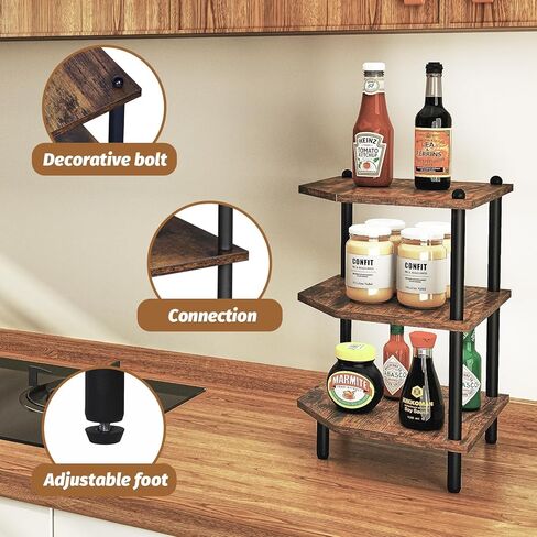 منظم طاولة الحمام، رف مكتب زاوية، رف سطح المطبخ الخشبي من 3 طبقات، رف سطح المكتب، بني ريفي in Kuwait