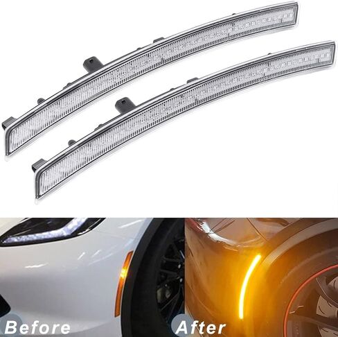 NJSBYL Smoked Lens Corvette C7 LED Front Rear Side Marker Lamps for 2014 2015 2016 2017 2018 2019 Chevy Corvette Grand Sport Stingray Z06 ZR1 Red Amber LED Turn Singal Light Kits Sidemarker Lamps in Saudi Arabia