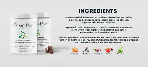 XpandAge Life Sciences Bovine Extreme Collagen Peptide Powder with biotin,Pea,Guarana,safed musli and Others for Hair, Nails,Energy, Lean Muscle and Joint Health.Two Flavor Available (Unflavored) in Saudi Arabia