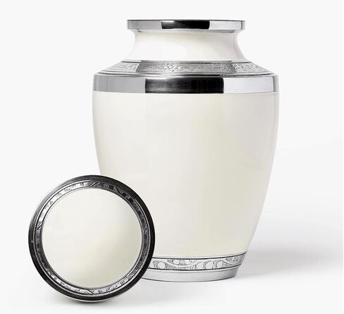 Keepsake White Silver Urn for Human Ashes, with Case and Velvet Bag – Mini Funeral Burial White by Eternal Memory (Small) in Saudi Arabia