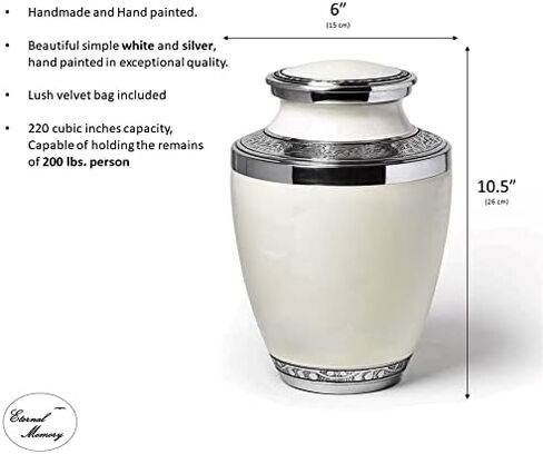 Keepsake White Silver Urn for Human Ashes, with Case and Velvet Bag – Mini Funeral Burial White by Eternal Memory (Small) in Saudi Arabia