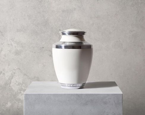 Keepsake White Silver Urn for Human Ashes, with Case and Velvet Bag – Mini Funeral Burial White by Eternal Memory (Small) in Saudi Arabia