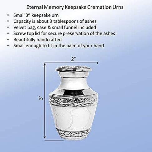 Keepsake White Silver Urn for Human Ashes, with Case and Velvet Bag – Mini Funeral Burial White by Eternal Memory (Small) in Saudi Arabia