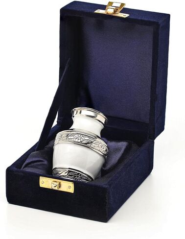 Keepsake White Silver Urn for Human Ashes, with Case and Velvet Bag – Mini Funeral Burial White by Eternal Memory (Small) in Saudi Arabia