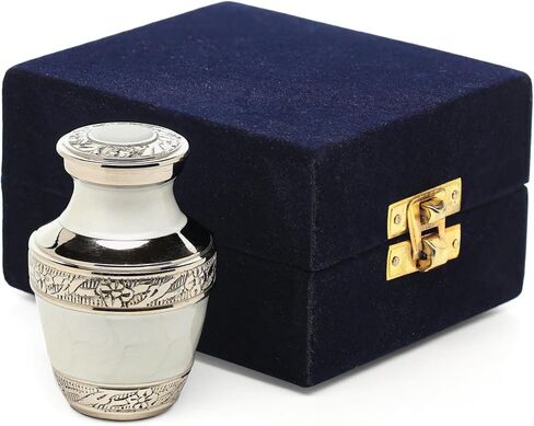 Keepsake White Silver Urn for Human Ashes, with Case and Velvet Bag – Mini Funeral Burial White by Eternal Memory (Small) in Saudi Arabia