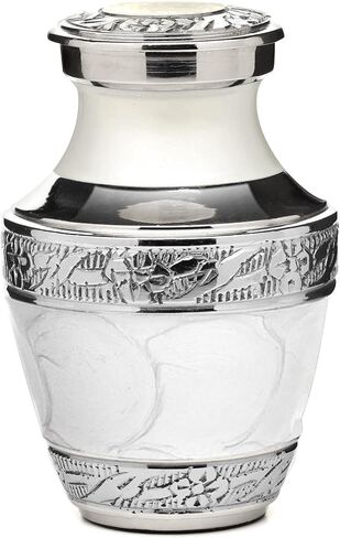 Keepsake White Silver Urn for Human Ashes, with Case and Velvet Bag – Mini Funeral Burial White by Eternal Memory (Small) in Saudi Arabia