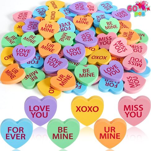 JOYIN 60 Packs Valentine Heart Erasers for Kids, Candy Colors Novelty Pencil Eraser, Valentine Day Gifts Set, Valentine's Classroom Exchange Eraser, Kids Classroom School Prize in Saudi Arabia