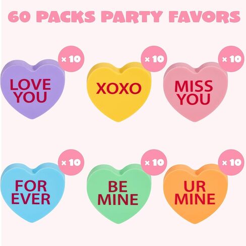 JOYIN 60 Packs Valentine Heart Erasers for Kids, Candy Colors Novelty Pencil Eraser, Valentine Day Gifts Set, Valentine's Classroom Exchange Eraser, Kids Classroom School Prize in Saudi Arabia