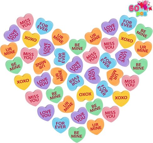 JOYIN 60 Packs Valentine Heart Erasers for Kids, Candy Colors Novelty Pencil Eraser, Valentine Day Gifts Set, Valentine's Classroom Exchange Eraser, Kids Classroom School Prize in Saudi Arabia
