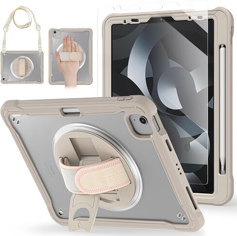 حافظة BRAECNstock iPad Air 5th/4th Gen 10.9 بوصة وPro11 بوصة، حافظة واقية مضادة للصدمات مع حامل قلم رصاص وواقي شاشة، حزام يد يدور 360 درجة / حامل لجهاز iPad 10.9/11 بوصة لغطاء الكمبيوتر اللوحي للأطفال - كاكي in Kuwait