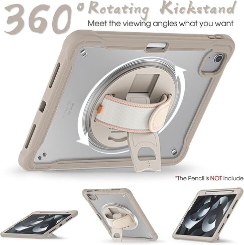 حافظة BRAECNstock iPad Air 5th/4th Gen 10.9 بوصة وPro11 بوصة، حافظة واقية مضادة للصدمات مع حامل قلم رصاص وواقي شاشة، حزام يد يدور 360 درجة / حامل لجهاز iPad 10.9/11 بوصة لغطاء الكمبيوتر اللوحي للأطفال - كاكي in Kuwait