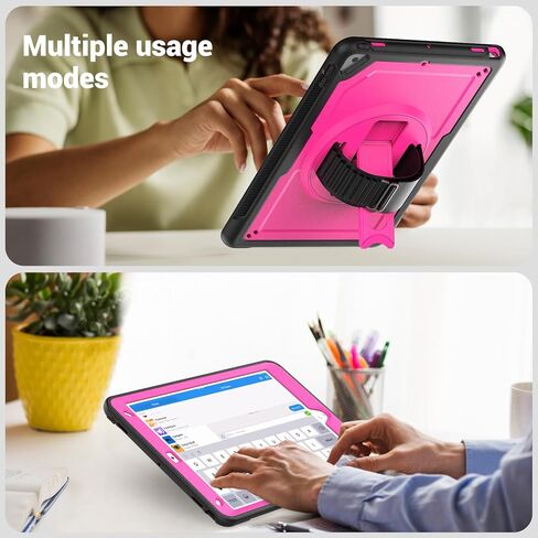 حافظة iPad لموديلات 10.2/10.5 بوصة: متوافقة مع iPad 9th/8th/7th Gen (10.2"، 2021-2019)، iPad Air 3 (10.5 بوصة)، تتضمن واقي شاشة - حامل دوار 360 درجة (وردي وردي) in Kuwait