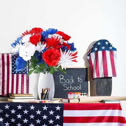 Sggvecsy 30 Pcs Patriotic Artificial Flowers Memorial Bouquet Fake Red White and Blue Cemetery Flowers with American Flags for Grave 4th of July Memorial Day Independence Day Veterans Home Decoration in Saudi Arabia