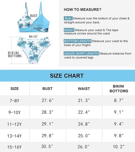 ملابس سباحة للفتيات، ملابس سباحة للمراهقات، بدلات استحمام للمراهقين بنقشة زهور استوائية ونمط متقاطع للفتيات من سن 12 إلى 14 قطعتين in Kuwait