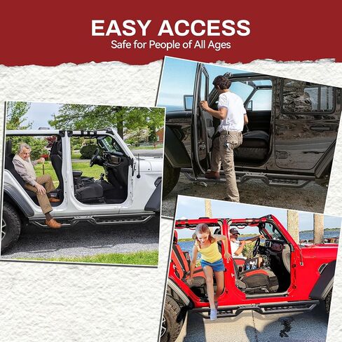 لوحات تشغيل YITAMOTOR وخطوات جانبية متوافقة مع 2018-2024 Jeep Wrangler JL 4 أبواب، قضيب Nerf مطلي بمسحوق أسود مع درجين لتشغيل السقف in Kuwait