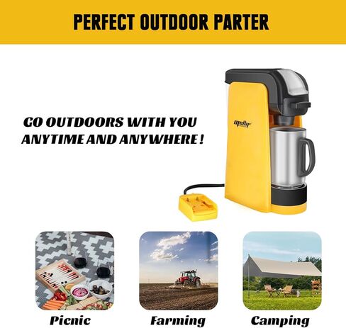 ماكينة صنع القهوة اللاسلكية من Mellif لبطارية Dewalt 20V بحد أقصى (بدون بطارية)، ماكينة تحضير القهوة المحمولة ذات الخدمة الواحدة لكبسولات K-Cup والقهوة المطحونة، ماكينة تحضير القهوة للتخييم في الهواء الطلق، والسفر، والمنزل in Kuwait