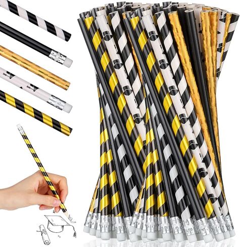 Graduation Pencils 2024 Assorted Kids Pencils Classic Novelty Graduation Hat Stripe Pencils with Eraser End of School Year Students Gift Birthday Party Favor Office Supplies, 5 Styles (50 Pieces) in Saudi Arabia