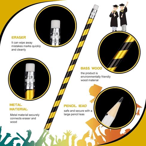 Graduation Pencils 2024 Assorted Kids Pencils Classic Novelty Graduation Hat Stripe Pencils with Eraser End of School Year Students Gift Birthday Party Favor Office Supplies, 5 Styles (50 Pieces) in Saudi Arabia