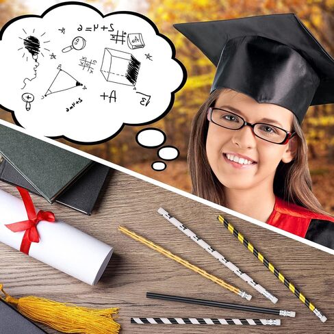 Graduation Pencils 2024 Assorted Kids Pencils Classic Novelty Graduation Hat Stripe Pencils with Eraser End of School Year Students Gift Birthday Party Favor Office Supplies, 5 Styles (50 Pieces) in Saudi Arabia