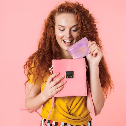 holographic Credit Card Holder for Women, 11 Card Slots with Zipper Card Case Wallet, Slim&Lightweight (Pink) in Kuwait