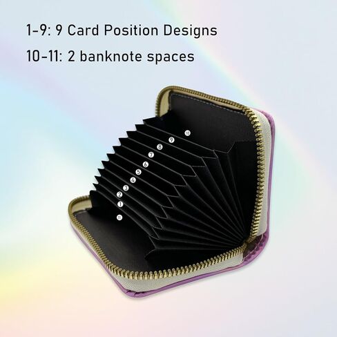 holographic Credit Card Holder for Women, 11 Card Slots with Zipper Card Case Wallet, Slim&Lightweight (Pink) in Kuwait