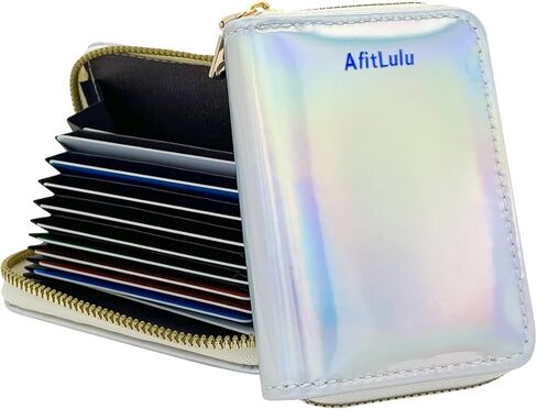 holographic Credit Card Holder for Women, 11 Card Slots with Zipper Card Case Wallet, Slim&Lightweight (Pink) in Kuwait