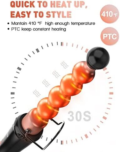 مجموعة عصا تجعيد الشعر السيراميك 5 في 1 من بيستوب مع 5 اسطوانات قابلة للتبديل (0.35 انش الى 1.25 انش) وقفاز مقاوم للحرارة - ذهبي وردي in Kuwait