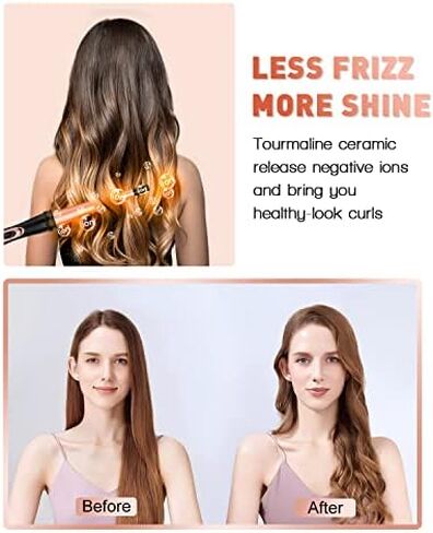 مجموعة عصا تجعيد الشعر السيراميك 5 في 1 من بيستوب مع 5 اسطوانات قابلة للتبديل (0.35 انش الى 1.25 انش) وقفاز مقاوم للحرارة - ذهبي وردي in Kuwait