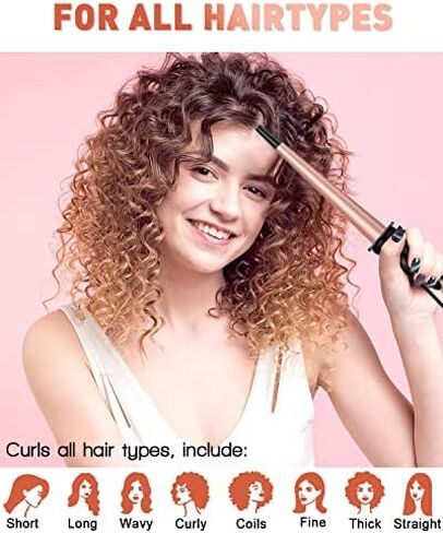 مجموعة عصا تجعيد الشعر السيراميك 5 في 1 من بيستوب مع 5 اسطوانات قابلة للتبديل (0.35 انش الى 1.25 انش) وقفاز مقاوم للحرارة - ذهبي وردي in Kuwait