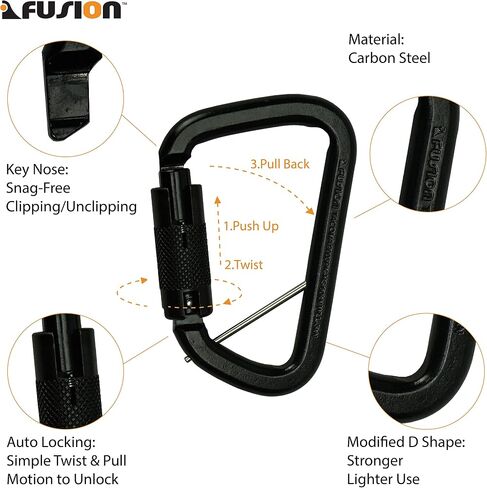 Fusion Climb Tacoma High Strength Auto-Lock Gold Steel Carabiner Clip 50kN for Heavy Duty, Construction, Roofing, Climbing, Camping, hammonk UIAA in Saudi Arabia