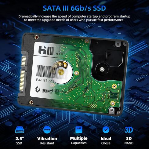 محرك أقراص الحالة الصلبة الداخلي 512 جيجابايت SSD 2.5 بوصة SATA III 6 جيجابايت/ثانية، سرعة قراءة تصل إلى 570 ميجابايت/ثانية، تقنية NAND ثلاثية الأبعاد، متوافق مع أجهزة الكمبيوتر المحمول والكمبيوتر المكتبي، أسود in Kuwait
