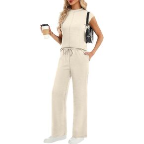 Casly Lamiit Two Piece Sets for Women Summer Mock Neck Cap Sleeve Top Wide Leg Pants Lounge Sets Vacation Travel Outfits in Saudi Arabia