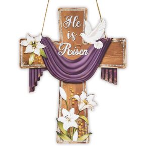 ديكور عيد الفصح من الخشب الطبيعي الصلب - مشهد القيامة المسيحية مع قبر وصليب فارغين، ديكورات عيد الفصح الدينية للمنزل، الكنيسة، المكتب، هدايا ديكور الطاولة He is Risen in Kuwait