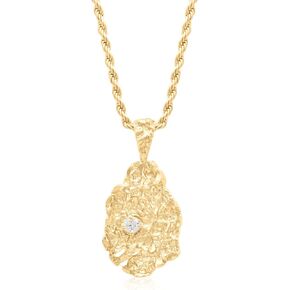 Gold Nugget Necklace, 14k Gold Plated, 3mm French Rope Chain, CZ Pendant Size 16-24 inch in Saudi Arabia