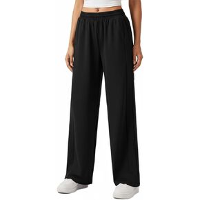 Womens Casual Pants Breathable Stretchy Pull On High Waisted Straight Leg Trousers for Summer in Kuwait