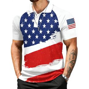 قمصان بولو قصيرة الأكمام للرجال قميص برسوم العلم الأمريكي قميص جولف وطني كاجوال in Kuwait