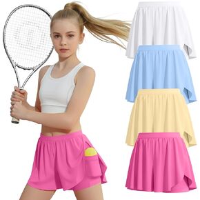 4 Pack Girls' Butterfly Shorts with Pockets Flowy Athletic Skirts 2 in 1 Running Sports Shorts Teen Youth 5-14Years in Kuwait