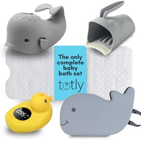 Lil Splasher Essentials: 5 piece Baby Bath Essentials, Safety Baby Bath Set and Newborn Bath Essentials including bath water thermometer, bath kneeler, nonslip baby bath mat, bath spout cover for baby in Saudi Arabia