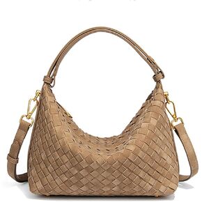 حقائب هوبو من جلد الغزال البني من SKYK للنساء، محفظة كتف عصرية تحت الإبط، حقيبة كروس هلالية منسوجة، حقيبة يد مترهل (كاكي) in Kuwait