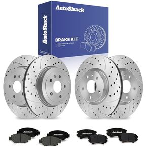 استبدال وسادات الفرامل السيراميكية الأمامية والخلفية المحفورة والخلفية من AutoShack لـ 2010-2015 شيفروليه كامارو 3.6L V6 RWD E-Coated 12-PC طقم فرامل ShadowGuard in Kuwait