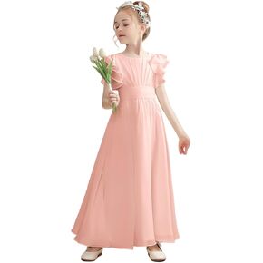 Junior Bridesmaid Dresses Ruffle Short Sleeves Chiffon Flower Girl Dress Formal Dress for Special Occasions in Kuwait