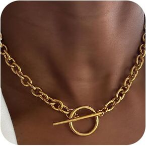 ZMANYIJEW 14K Plated Paperclip Chunky Necklace OT Clasp Stackable Chain Toggle Clasp Necklace for Women Jewelry in Kuwait