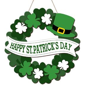 St Patricks Day Decorations 3D Shamrocks Hat Door Hanging Sign Wreath Happy St. Patrick's Day Wooden Door Sign Irish Lucky Shamrocks Welcome Wreath Sign for Tree, Door, Wall, Party Supplies in Saudi Arabia