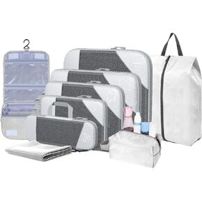 9-Set Packing Cubes with Hanging Bag | 9-Size Combination, Mesh Fabric & Reflective Stripe | Travel Luggage Organizers (Red) in Saudi Arabia