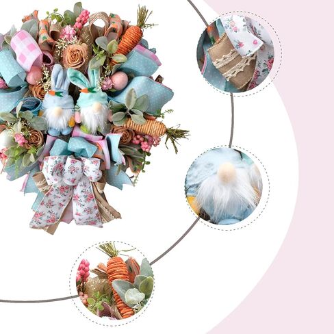 16 Inch Egolot Easter Mesh Deco Bunny Wreath with Eggs and Carrots for Front Door, Spring Pink and Blue Ribbon Easter Wreath for Spring, Rustic and Farmhouse Ribbon for Home Decor in Saudi Arabia