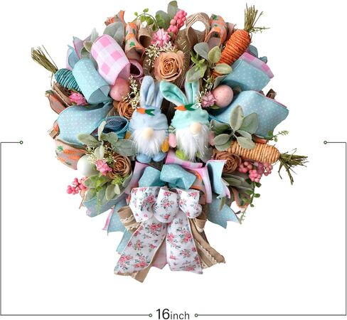 16 Inch Egolot Easter Mesh Deco Bunny Wreath with Eggs and Carrots for Front Door, Spring Pink and Blue Ribbon Easter Wreath for Spring, Rustic and Farmhouse Ribbon for Home Decor in Saudi Arabia