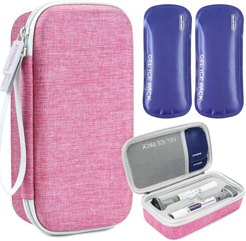 Portable Insulated Cooler Travel Case Fits 2 Zepbound or Mounjaro Injector Pens, Tirzepatide Travel Case TSA Approved with 2PCS Reusable Ice Packs, EVA Medicine Organizer for Daily Use (Purple, Big) in Saudi Arabia