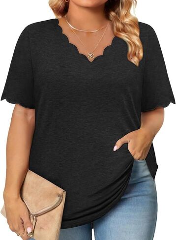 المرأة زائد حجم أزياء الصيف قمم الخامس الرقبة تي شيرت عارضة متأنق البلوزات فضفاضة تناسب الستر L-4XL in Kuwait