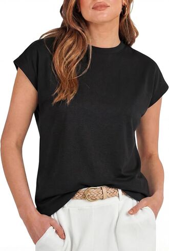 GRECERELLE Women's Summer Tops Cap Sleeve Basic Tee Shirts Casual Tank Top Loose Crew Neck 2026 Trendy Clothes, S-2XL in Saudi Arabia